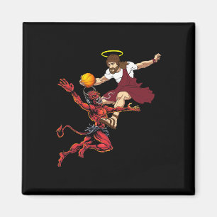 Jesus überquert den Teufel Basketball Player Dunk Magnet
