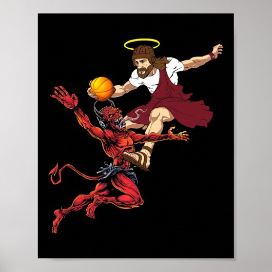 Jesus überquert den Teufel Basketball Player Dunk Poster (Vorne)