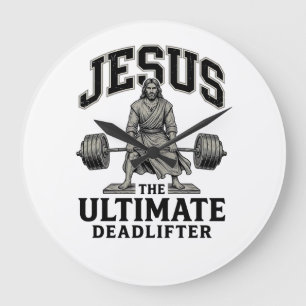 Jesus Ultimate Deadlifter Vintage Gym-Shirt-Design Große Wanduhr