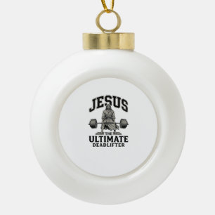 Jesus Ultimate Deadlifter Vintage Gym-Shirt-Design Keramik Kugel-Ornament