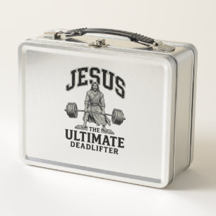 Jesus Ultimate Deadlifter Vintage Gym-Shirt-Design Metall Brotdose