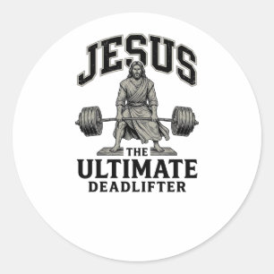 Jesus Ultimate Deadlifter Vintage Gym-Shirt-Design Runder Aufkleber