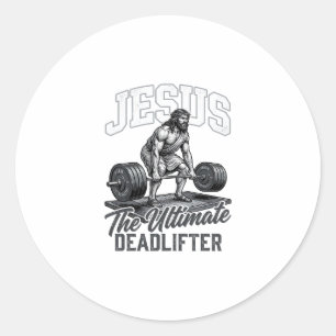Jesus Ultimate Deadlifter Vintage Vector T-Shirt D Runder Aufkleber