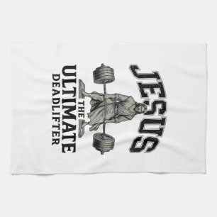 Jesus ultimativer Deadlifter Vintage Gym-Shirt-Des Geschirrtuch