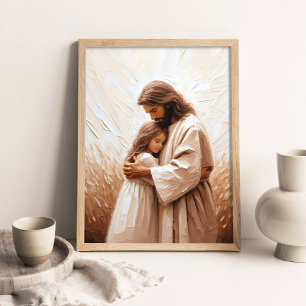 Jesus umarmt kleines Mädchen, Christliche Kunst, J Poster