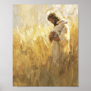Jesus umarmt Lamm – Sanfte Hirtenkinder Poster