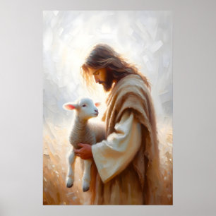 Jesus umarmt Schafe Bibel Kunst Christliche Kunst Poster