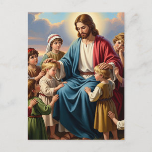 Jesus umgeben von Kindern Feiertagspostkarte