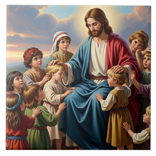 Jesus umgeben von Kindern Fliese (Vorderseite)