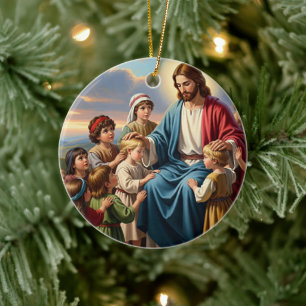 Jesus umgeben von Kindern Keramik Ornament
