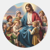 Jesus umgeben von Kindern Runder Aufkleber (Vorderseite)