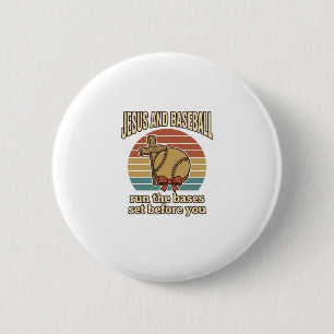 Jesus und Baseball Vintage-Christen-Shirt Button