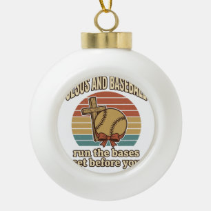 Jesus und Baseball Vintage-Christen-Shirt Keramik Kugel-Ornament