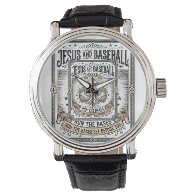 Jesus und Baseball Vintage Christlich  Armbanduhr (Vorderseite)