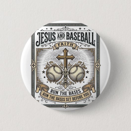 Jesus und Baseball Vintage Christlich Button (Vorderseite)