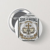 Jesus und Baseball Vintage Christlich Button (Vorne & Hinten)