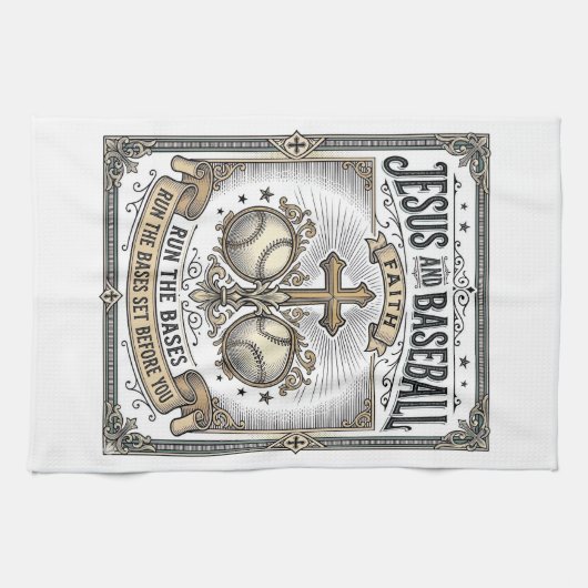 Jesus und Baseball Vintage Christlich Geschirrtuch (Horizontal)