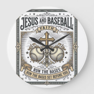 Jesus und Baseball Vintage Christlich Große Wanduhr