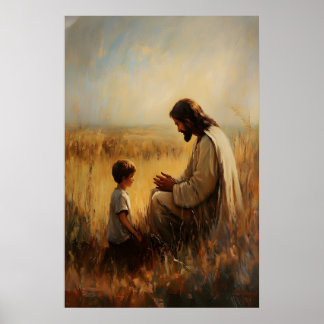 Jesus und betender Junge Kunst Druck Christliche W Poster