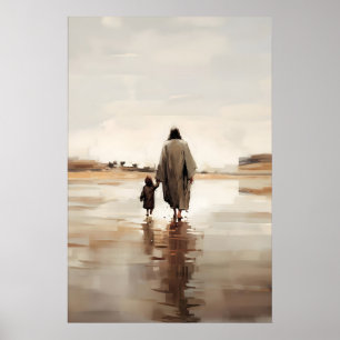 Jesus und das kleine Mädchen Aquarell Bibelszene Poster