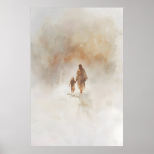 Jesus und das kleine Mädchen Aquarell Christliche Poster