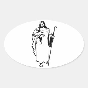Jesus und das Lamm Ovaler Aufkleber