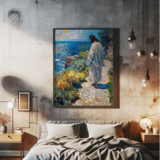 Jesus und der Impressionismus des Meeres Fotodruck