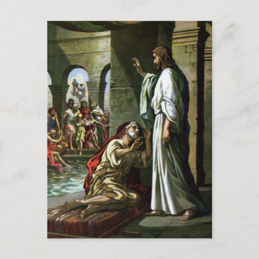 Jesus und der Mann am Pool Postkarte (Vorderseite)