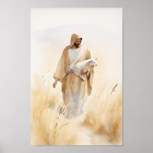 Jesus und die Lamm Wasserfarbe Kunst drucken Poster (Vorne)
