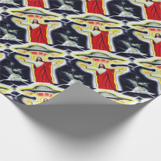 Jesus und ein UFO Geschenkpapier (Ecke)