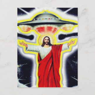 Jesus und ein UFO Postkarte