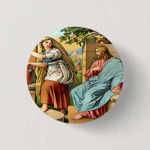 Jesus und Frauen am wohlen Knopf Button