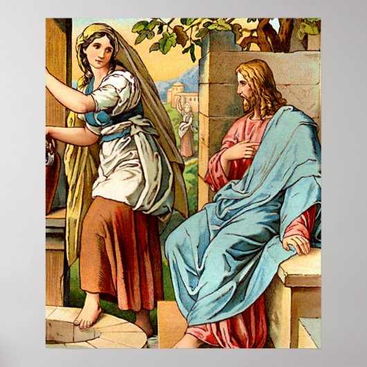 Jesus und Frauen auf dem Brunnenposter Poster (Vorne)