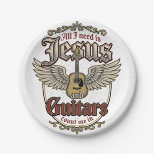 Jesus und Gitarren Vintage Christliche Gitarre Pappteller