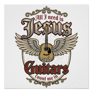 Jesus und Gitarren Vintage Christliche Gitarre Poster