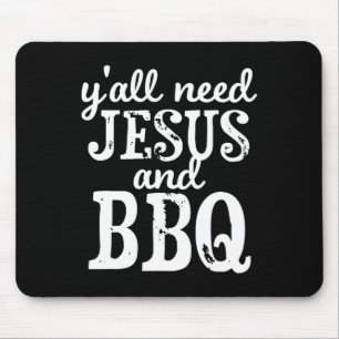 Jesus und Grillen für religiöse Barbecue-Liebhaber Mousepad
