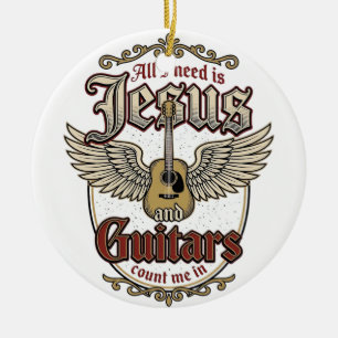 Jesus und Guitars Vintage christliche Gitarre Keramik Ornament