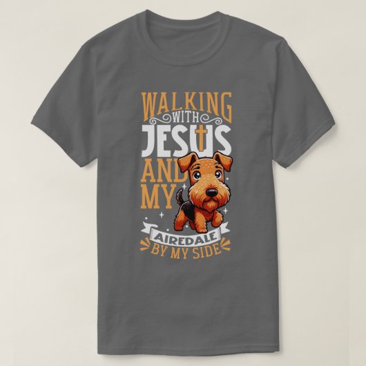 Jesus und Hund Airedale Terrier T-Shirt (Design vorne)