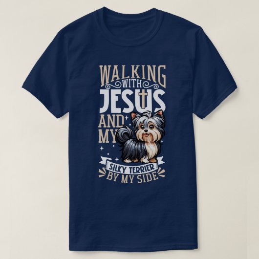 Jesus und Hund australische Silky Terrier T-Shirt (Design vorne)