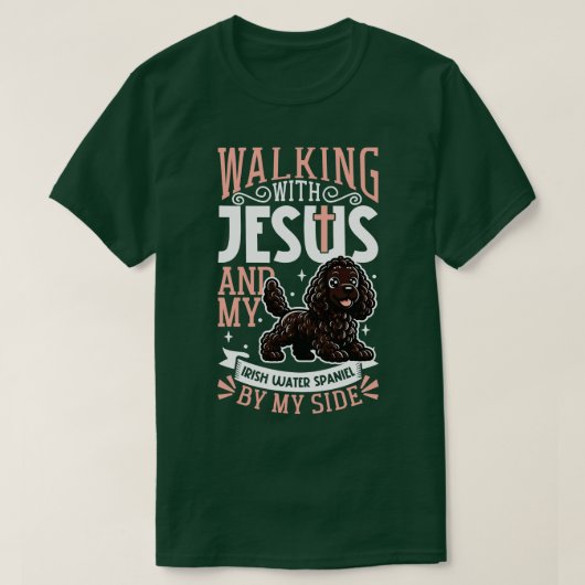 Jesus und Hund Irish Water Spaniel T-Shirt (Design vorne)