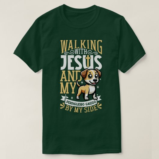 Jesus und Hund Perdigueiro Galego T-Shirt (Design vorne)
