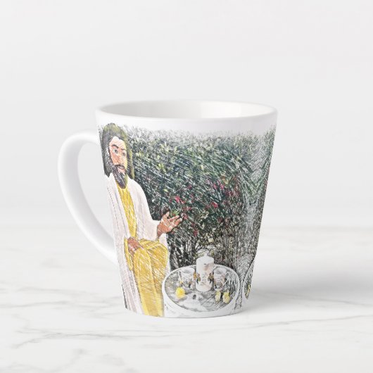 Jesus und ich mit Kaffee oder Tee Milchtasse (Linke Ecke)