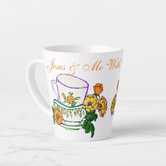 Jesus und ich mit Kaffee oder Tee Milchtasse (Linke Ecke)