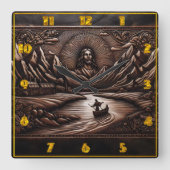 Jesus und Jünger auf einer Reise durch den Fluss i Quadratische Wanduhr (Vorderseite)