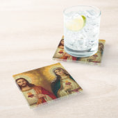 Jesus und Jungfrau Maria heiligen das Herz Glasuntersetzer (Schrägansicht)