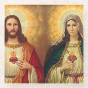 Jesus und Jungfrau Maria heiligen das Herz Glasuntersetzer
