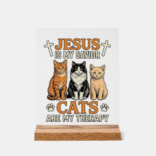 Jesus und Katzen sind meine Therapie Vintage Katze Acrylschild