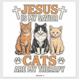 Jesus und Katzen sind meine Therapie Vintage-Katze Aufkleber