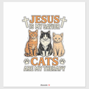 Jesus und Katzen sind meine Therapie Vintage Katze Aufkleber