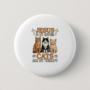 Jesus und Katzen sind meine Therapie Vintage Katze Button